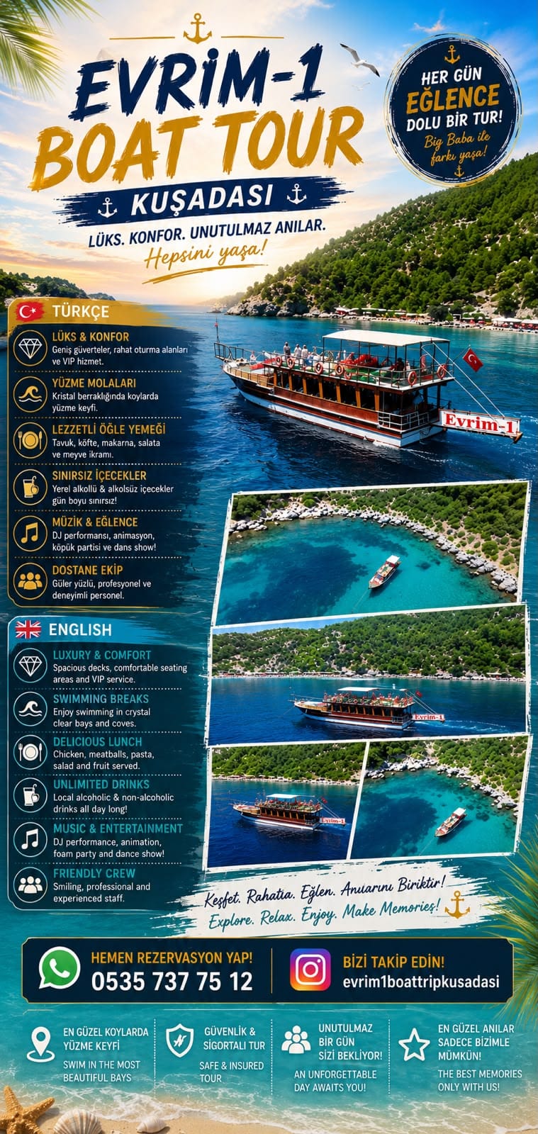 Evrim-1 Kuşadası tekne turu tanıtımı